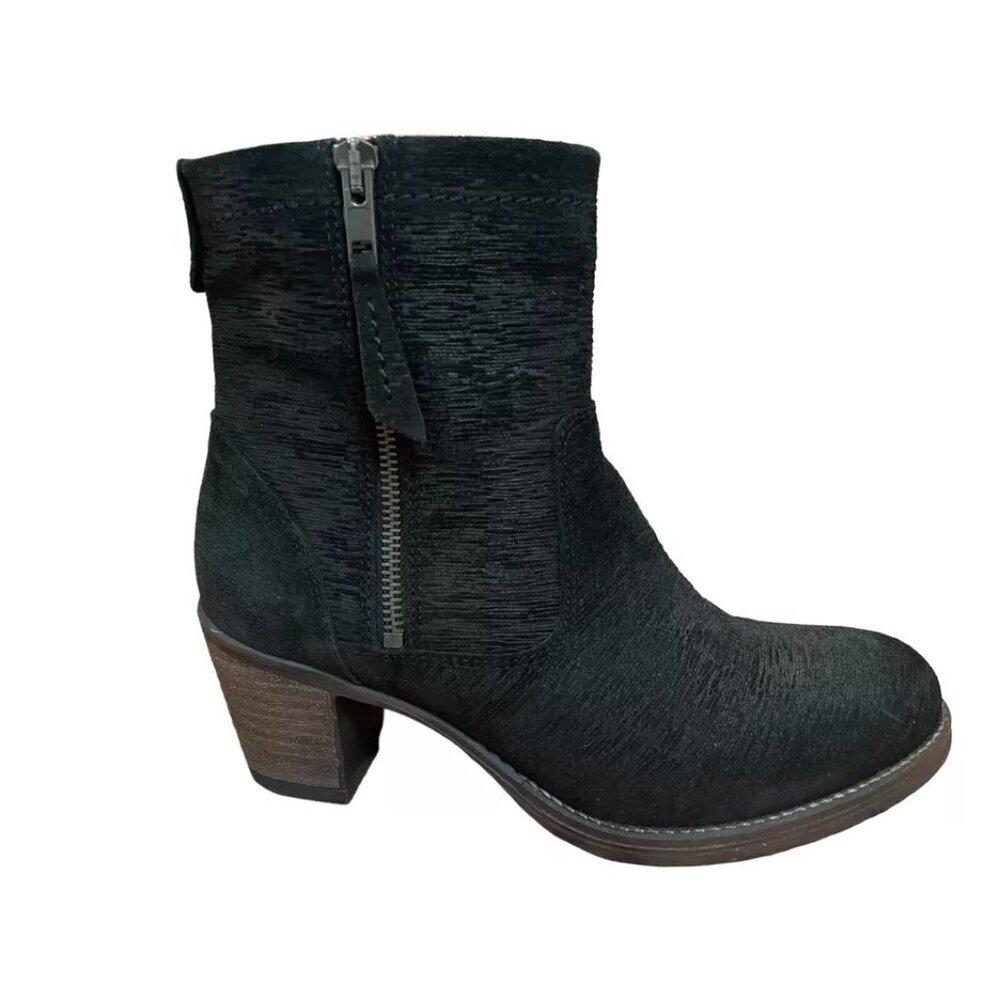 Taos Shaka Leather Ankle Heel Bootie Black Womens Size 37 US 6 6.5 Boho Zipper
